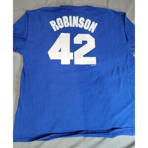 MLB Brooklyn Dodgers Jackie Robinson 42 Majestic T-Shirt Blue 2XL Baseball Retro
